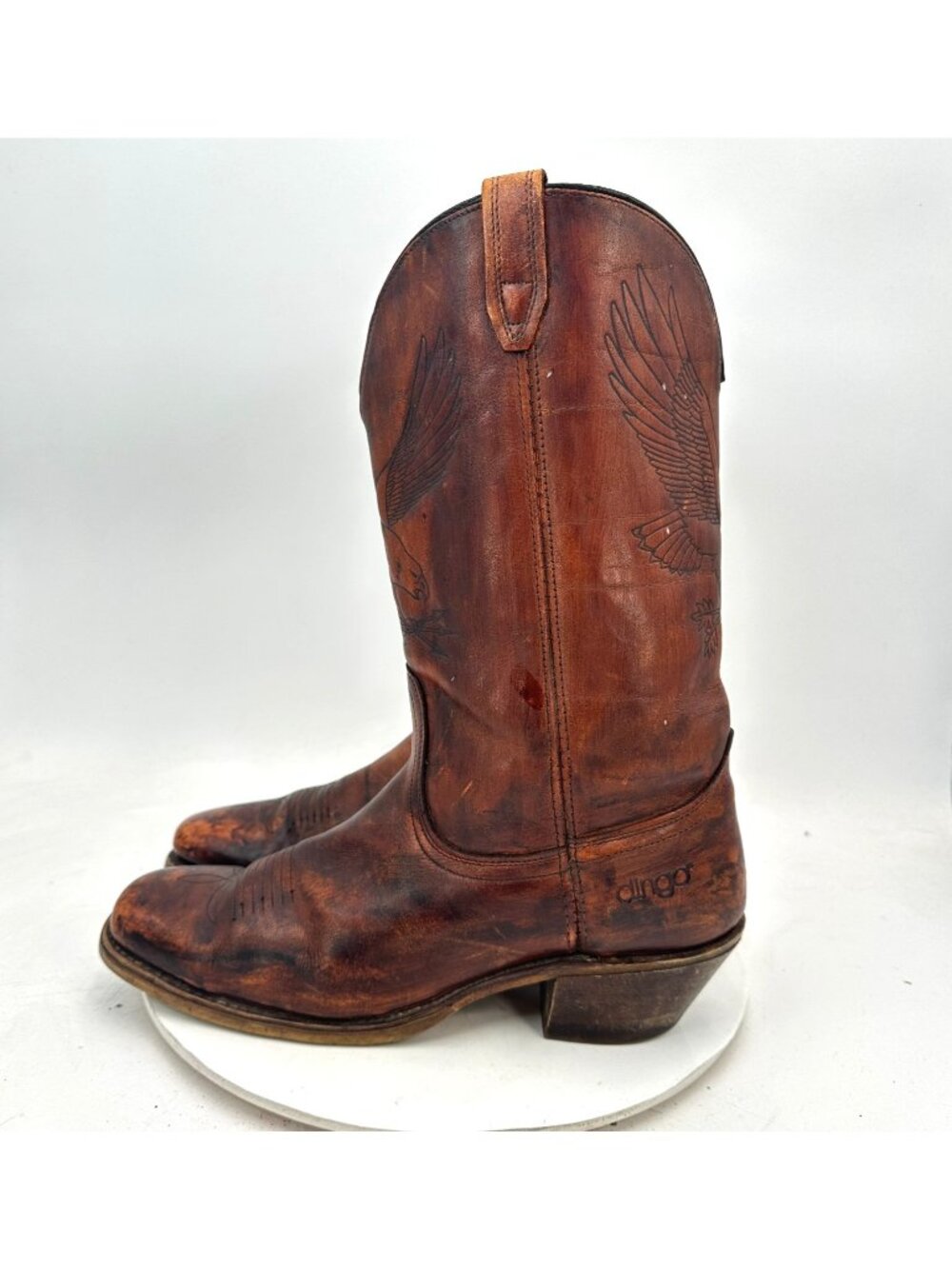 Dingo Size 12 B Narrow Brown Distressed Leather Eagle Embroidered Western Boots